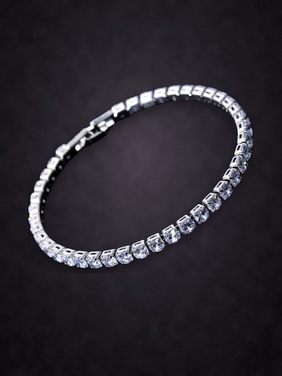 Jewelry - Platinum Plated Simulated Diamond Tennis Bracelet, 6.5 in, Round Cut NWT